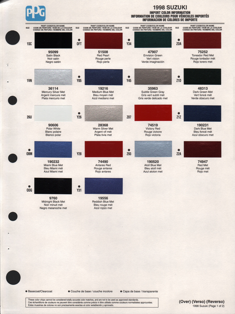 1998 Suzuki Paint Charts PPG 1